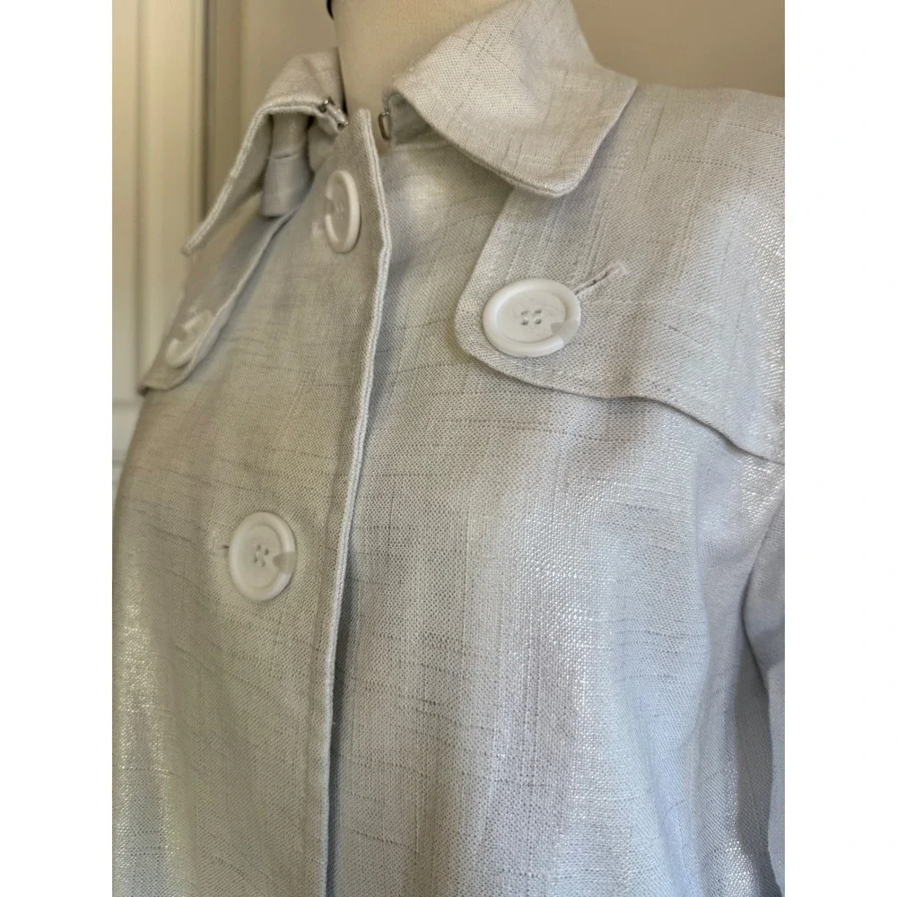 Peter Nygard Women's Size 16 Linen‎ Blend White Button Front Trench Coat Jacket